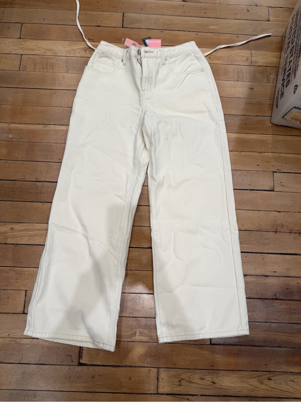 PrettyLittleThing Cream Wide-Leg High-Rise Jeans